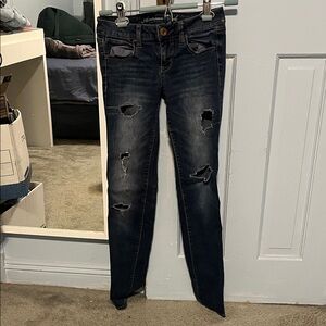 American Eagle Outfitters Women's Dark Wash Skinny Jeans Y2K Authentic Low rise